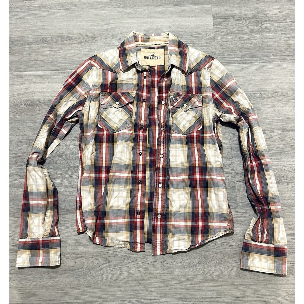 Vintage Hollister Plaid Pearl Snap Western Button Up Shirt Men's Size Small Y2K